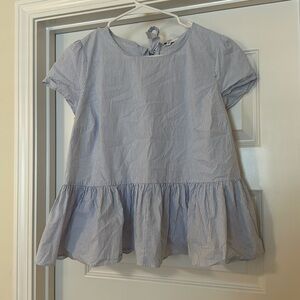 crown & ivy Blue and White Striped Peplum Blouse